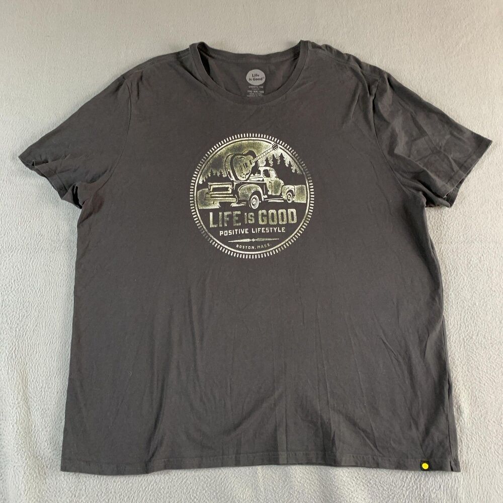 Life Is Good Shirt Mens 2XL Gray Truck Guitar Positive Lifestyle Graphic Tee